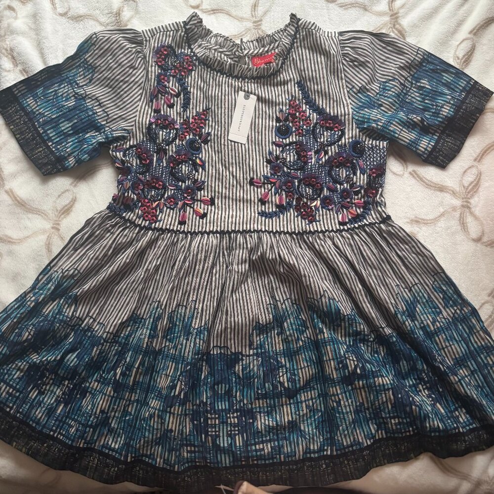 Anthropologie Bhanuni by Jyoti Plumier Blouse Beaded Boho Babydoll Top XS